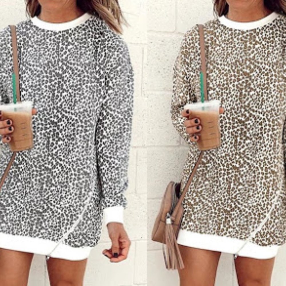 Leopard Side Zip Sweater Dress - Picture 7 of 9